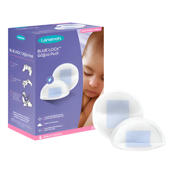 Lansinoh Blue Lock™ Göğüs Pedi 60 Adet, üstün emicilik ve konfor sunan göğüs pedi
