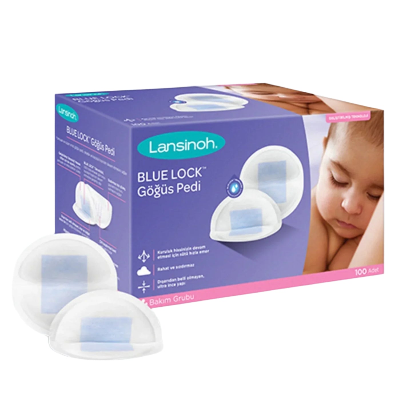 Lansinoh Blue Lock™ Göğüs Pedi 100 Adet, üstün emicilik ve konfor sunan göğüs pedi