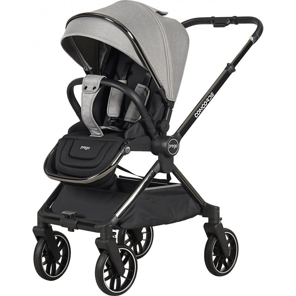 Prego 2067 Concorde Travel Sistem Bebek Arabası Gri Ön ve Yandan Görünüm